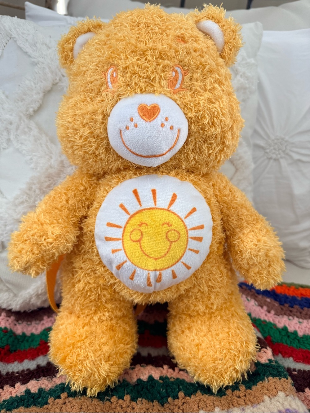 NWT Care Bears Funshine 15 In Plush Backpack Yellow Small Pocket Adults Or Kids